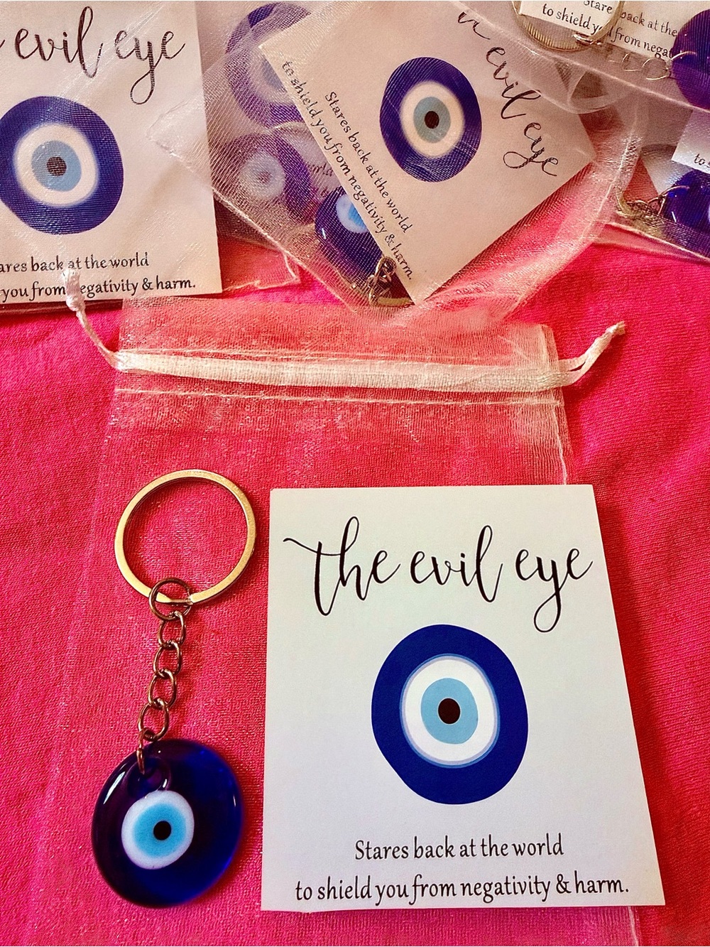Evil Eye Keychain 🧿 Blue Glass Protection Charm 🍀 Funds Lyme Disease Treatments